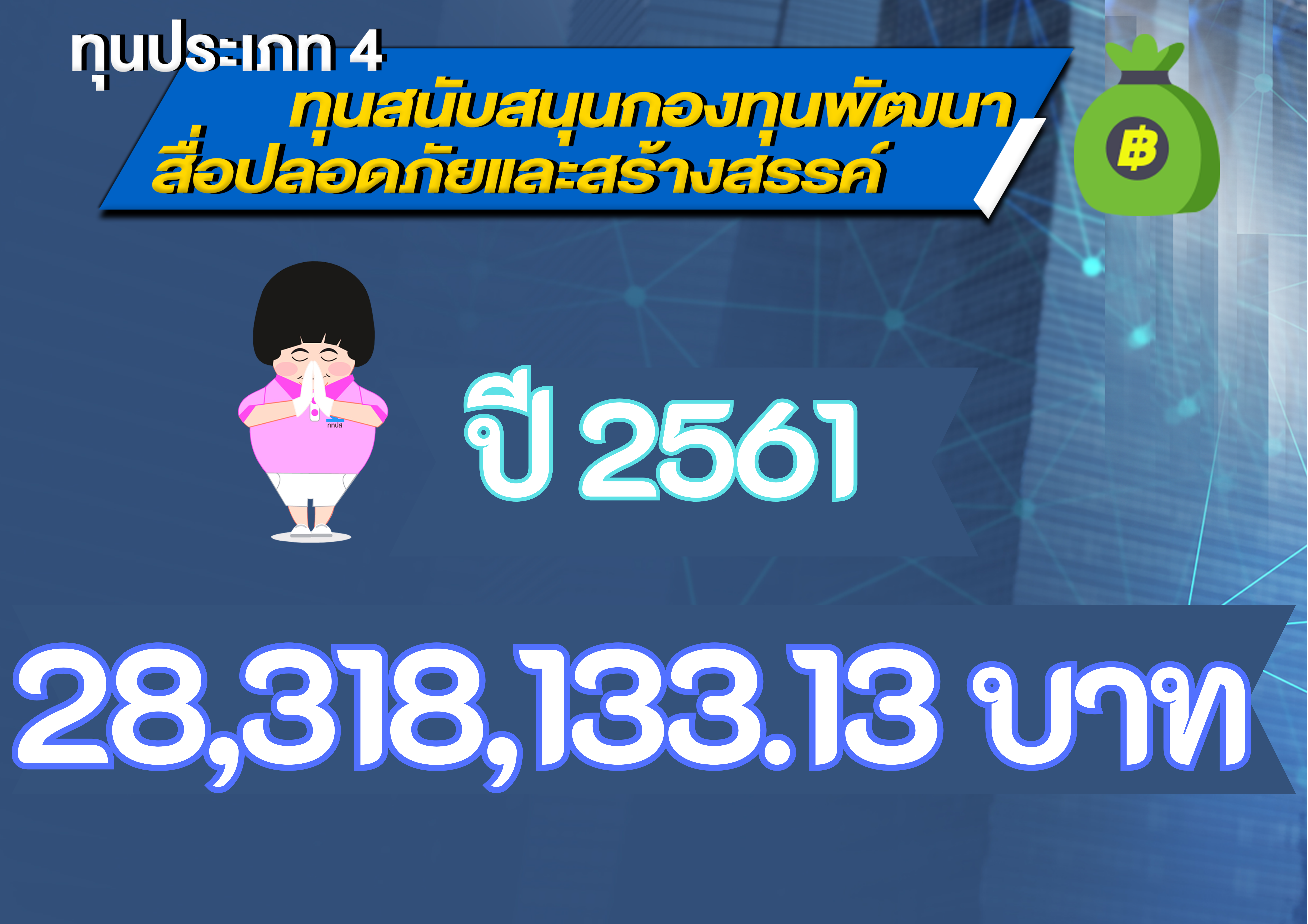 ประจำปี พ.ศ. 2561 สนับสนุนการดำเนินงานเป็นวงเงิน 28,318,133.13 บาท